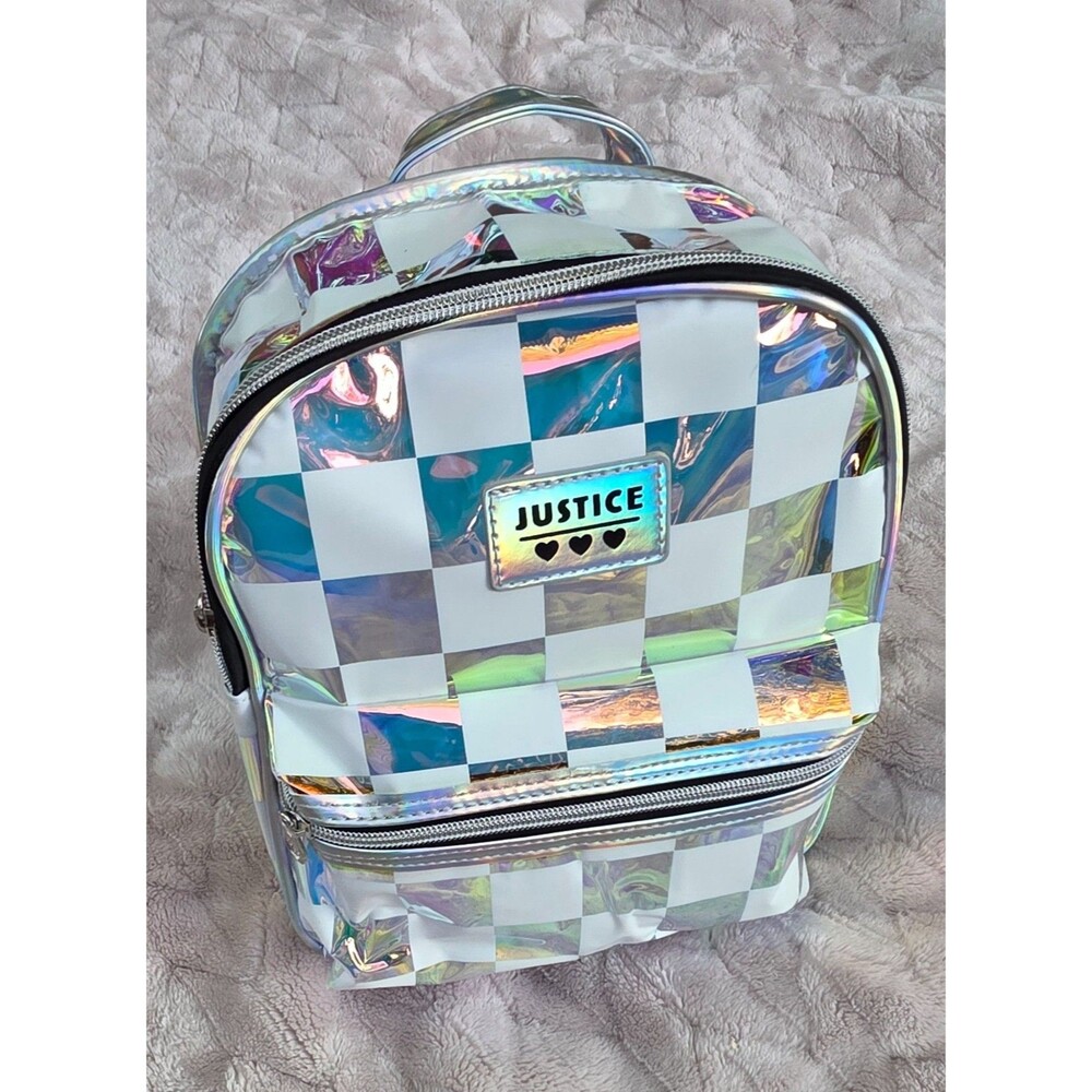 Justice Pocket Mini Bag, Silver Sparkle! WHITE/Silver Checkerboard Pattern